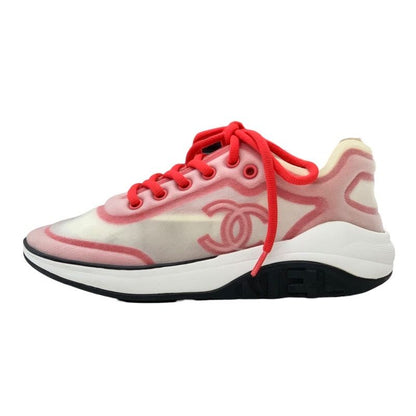 Chanel Sneakers Shoes Fabric Red White Mesh Here Mark
