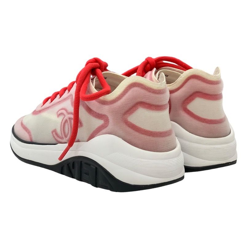 Chanel Sneakers Shoes Fabric Red White Mesh Here Mark