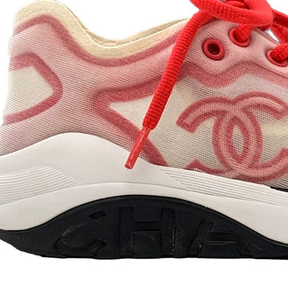 Chanel Sneakers Shoes Fabric Red White Mesh Here Mark