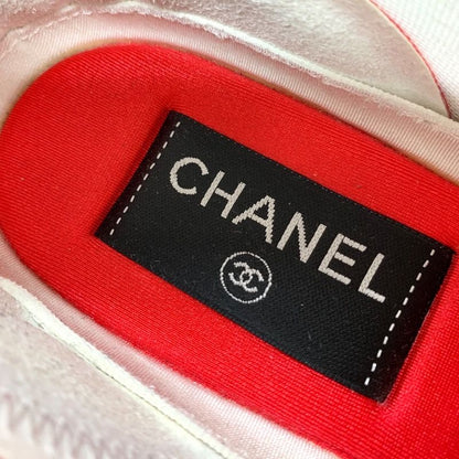 Chanel Sneakers Shoes Fabric Red White Mesh Here Mark