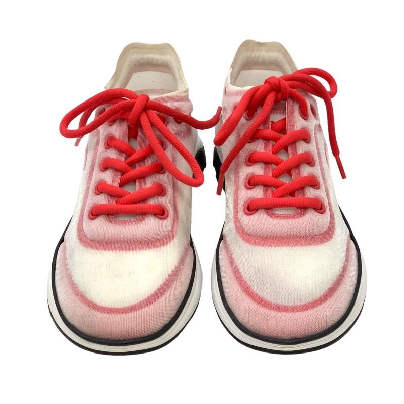 Chanel Sneakers Shoes Fabric Red White Mesh Here Mark