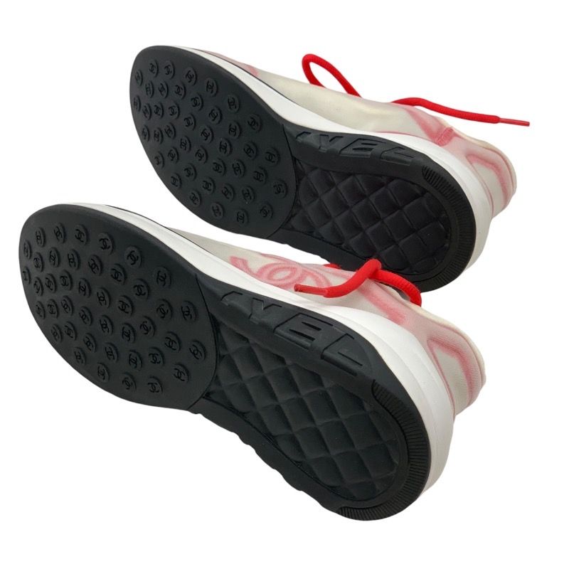 Chanel Sneakers Shoes Fabric Red White Mesh Here Mark
