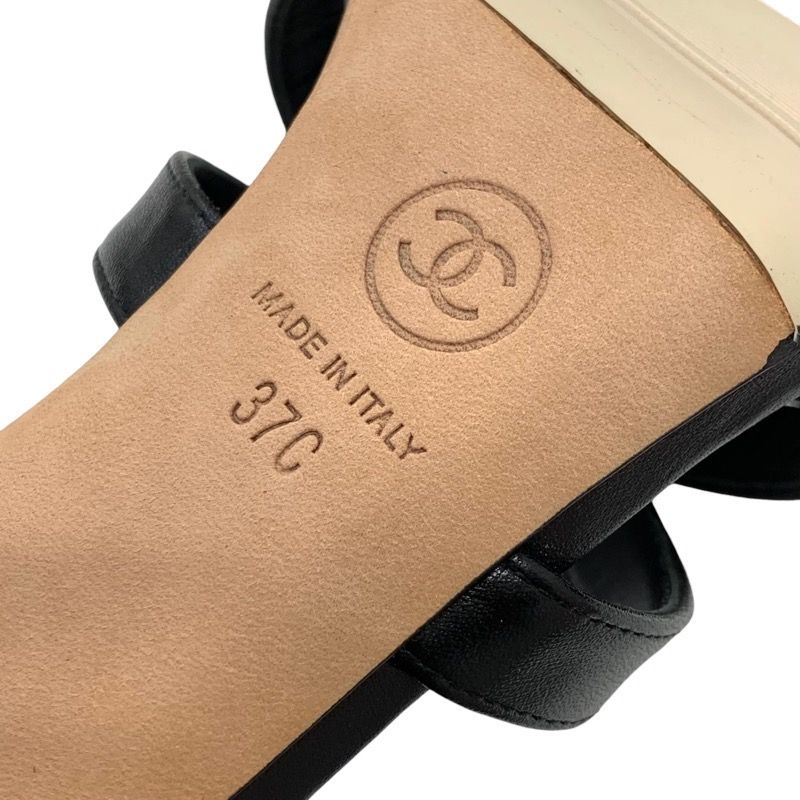 Chanel Sandals Shoes Leather Black Coco Mark Rhinestone