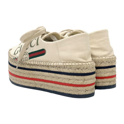 Gucci Sneakers Shoes Canvas Ivory Red Blue Unused Logo Espadrilles Platform