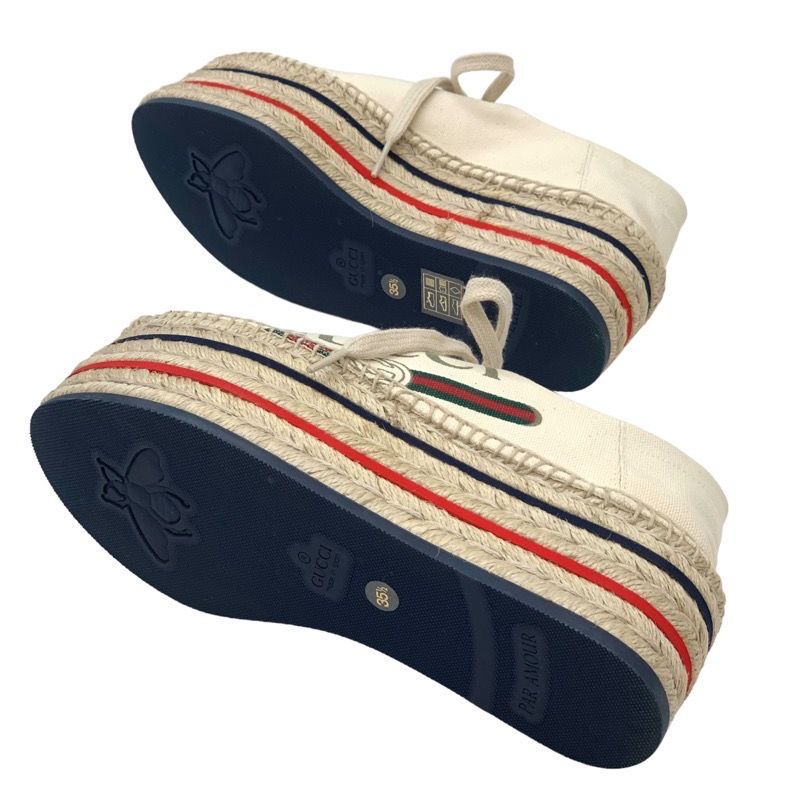 Gucci Sneakers Shoes Canvas Ivory Red Blue Unused Logo Espadrilles Platform