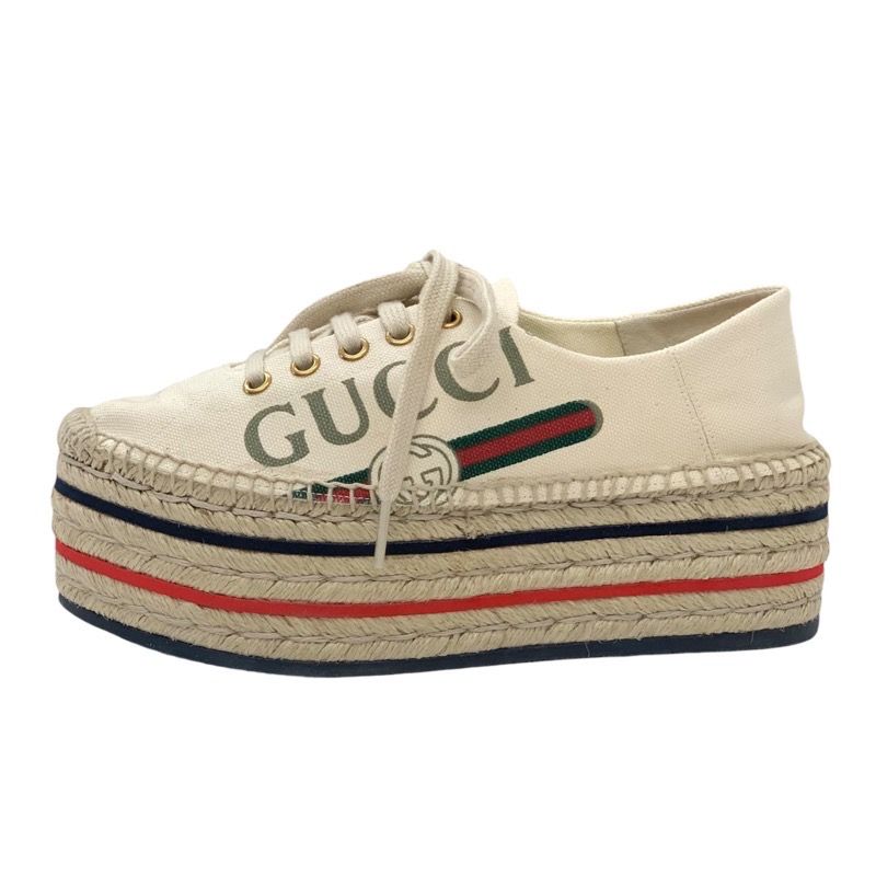 Gucci Sneakers Shoes Canvas Ivory Red Blue Unused Logo Espadrilles Platform