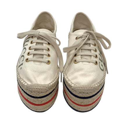Gucci Sneakers Shoes Canvas Ivory Red Blue Unused Logo Espadrilles Platform