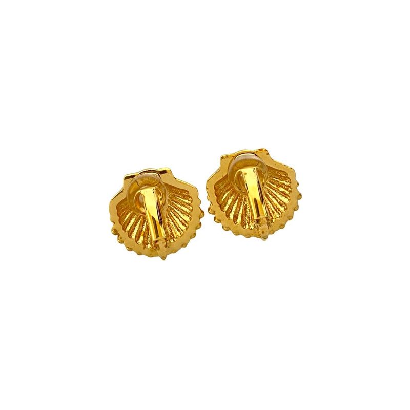 Chanel Coco Mark Shell Motif GP Rhinestone Earrings Ear 23GC