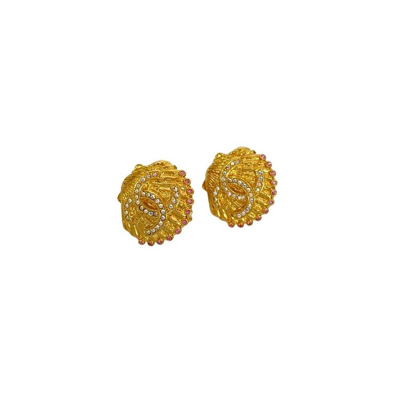 Chanel Coco Mark Shell Motif GP Rhinestone Earrings Ear 23GC