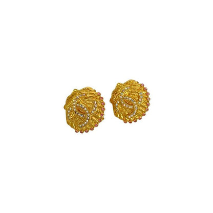 Chanel Coco Mark Shell Motif GP Rhinestone Earrings Ear 23GC