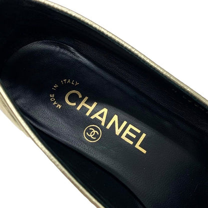 Chanel Loafer Leather Shoes Heremark Leather Patent Gold Black