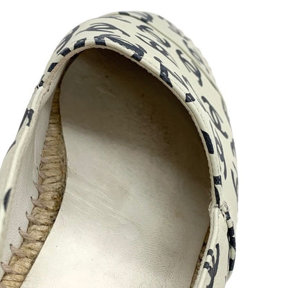Chanel Flat Shoes Leather Ivory Black Coco Mark Espadrilles Slip-ons