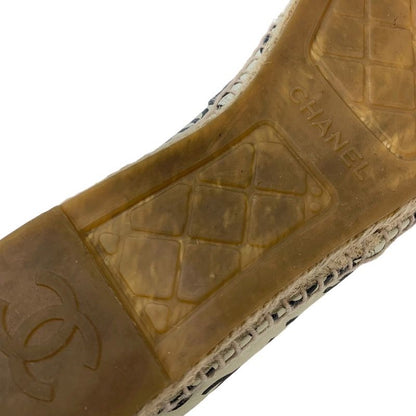 Chanel Flat Shoes Leather Ivory Black Coco Mark Espadrilles Slip-ons