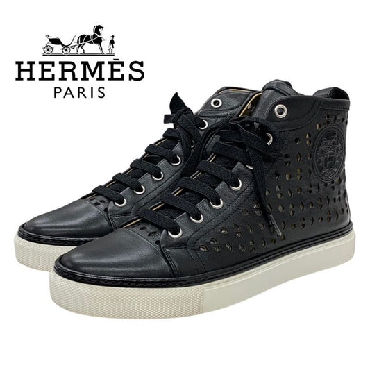 Hermes Jimmy Sneakers Shoes Leather Black Punching High Cut Sneakers