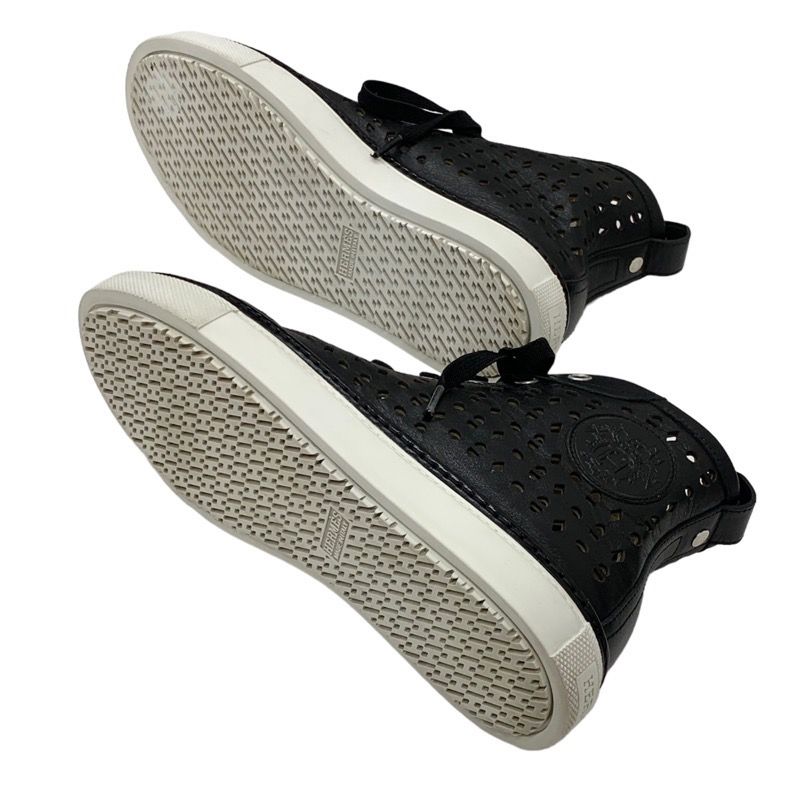 Hermes Jimmy Sneakers Shoes Leather Black Punching High Cut Sneakers