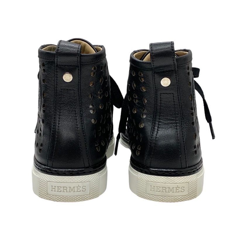 Hermes Jimmy Sneakers Shoes Leather Black Punching High Cut Sneakers