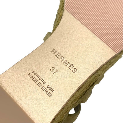 Hermes Catalia Sandals Shoes Suede Khaki Unused Espadrilles Wedge Sole