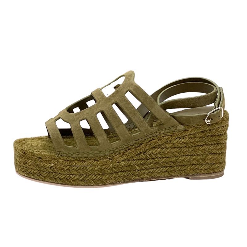 Hermes Catalia Sandals Shoes Suede Khaki Unused Espadrilles Wedge Sole