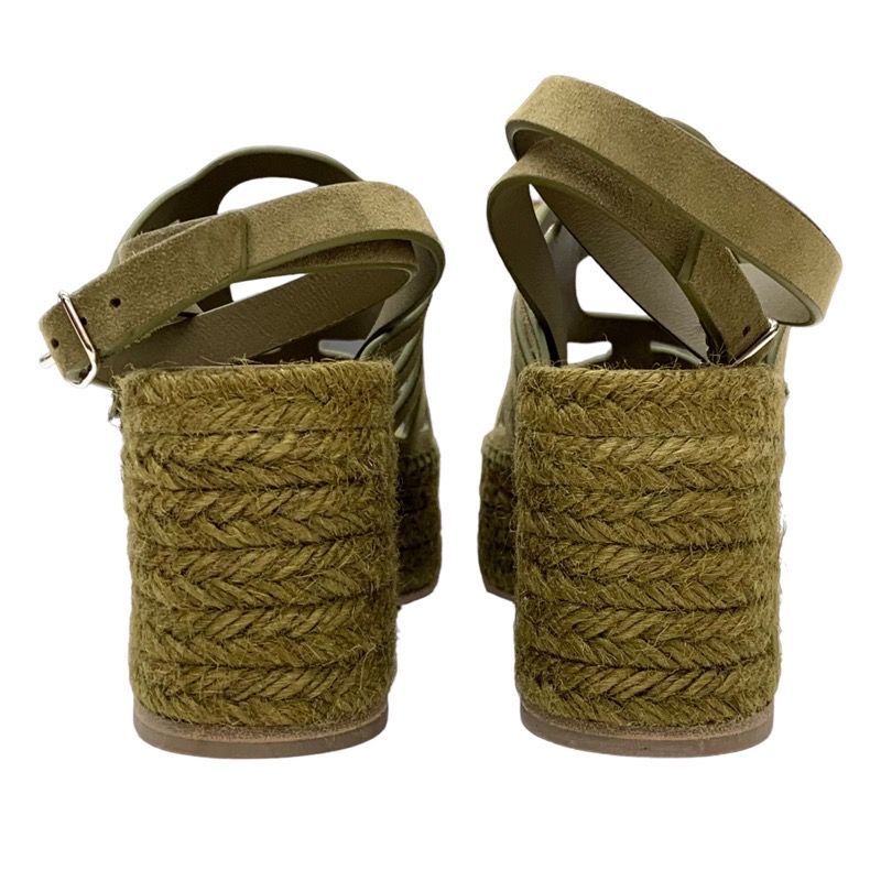 Hermes Catalia Sandals Shoes Suede Khaki Unused Espadrilles Wedge Sole