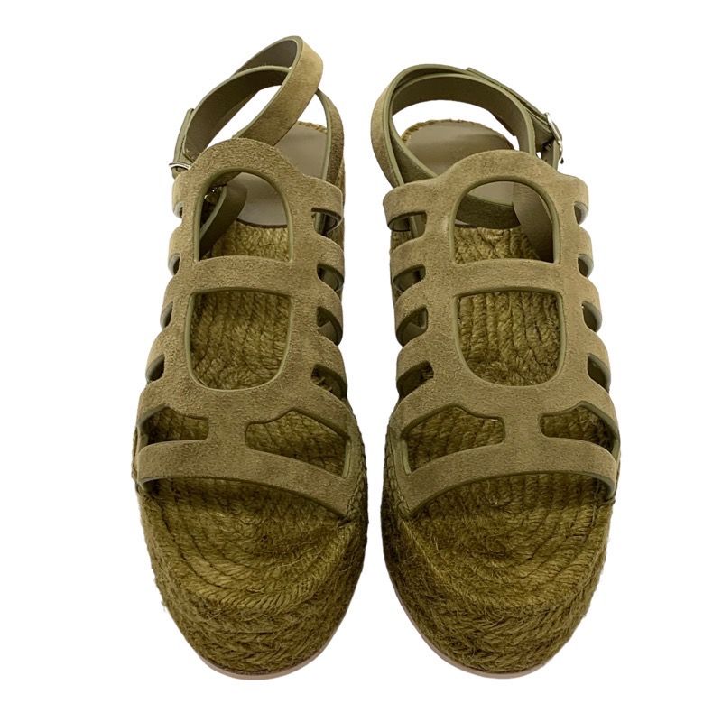 Hermes Catalia Sandals Shoes Suede Khaki Unused Espadrilles Wedge Sole