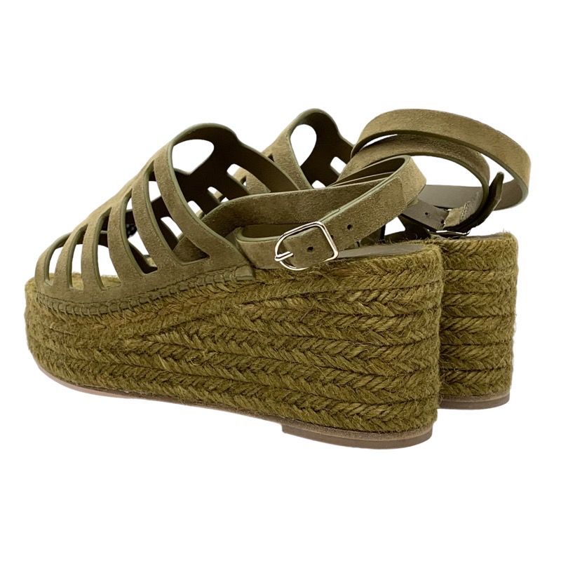 Hermes Catalia Sandals Shoes Suede Khaki Unused Espadrilles Wedge Sole