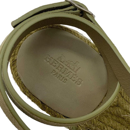 Hermes Catalia Sandals Shoes Suede Khaki Unused Espadrilles Wedge Sole