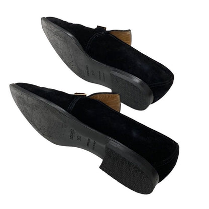 Hermes Loafers Leather Shoes Suede Black Gold Kelly Hardware Flat Shoes