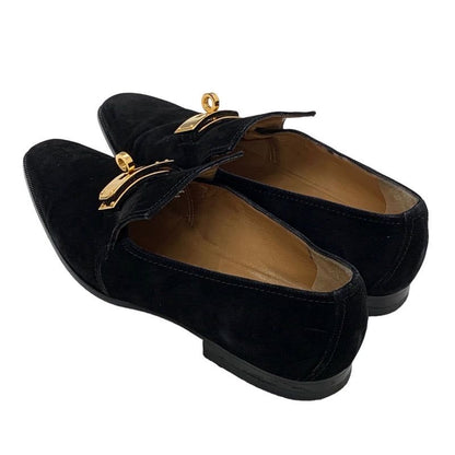 Hermes Loafers Leather Shoes Suede Black Gold Kelly Hardware Flat Shoes