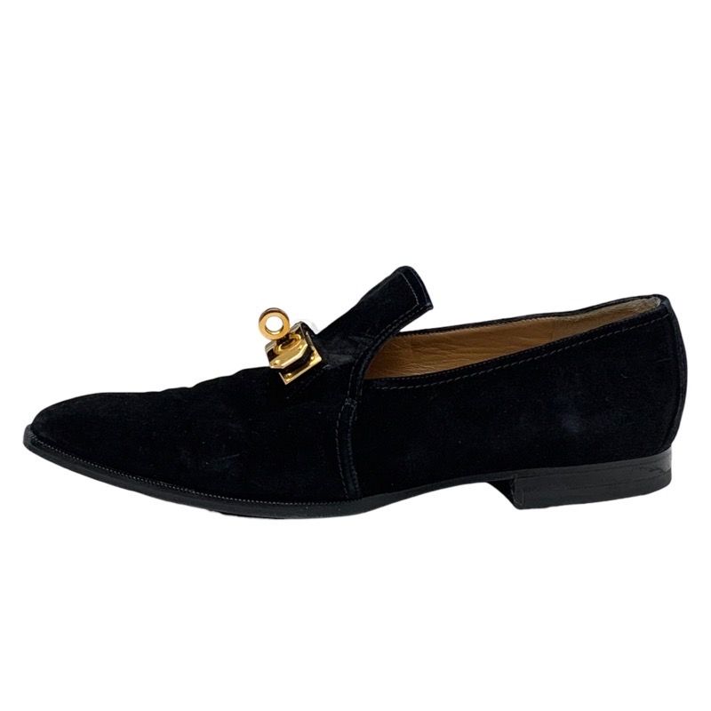 Hermes Loafers Leather Shoes Suede Black Gold Kelly Hardware Flat Shoes