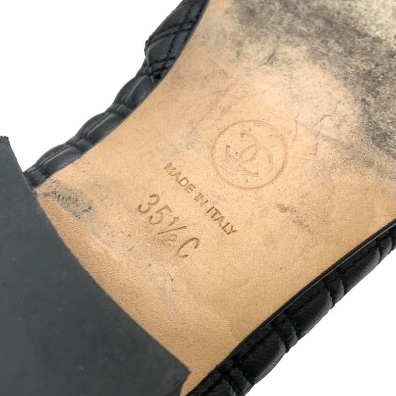 Chanel Boots Short Boots Shoes Here Mark Pearl Quilting Leather Black