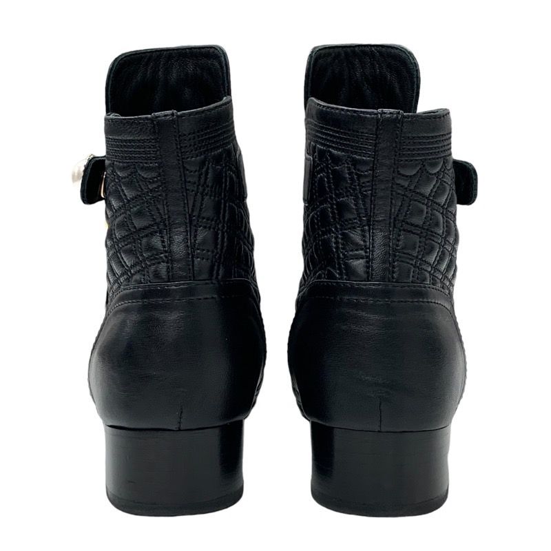 Chanel Boots Short Boots Shoes Here Mark Pearl Quilting Leather Black