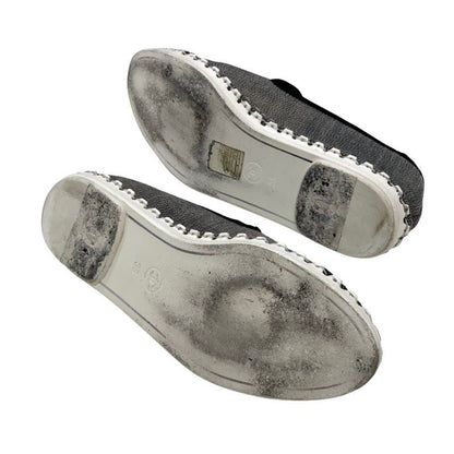 Chanel Flat Shoes Denim Gray Black Here Mark