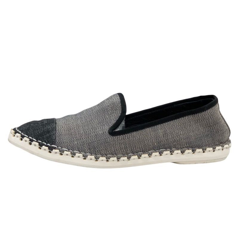 Chanel Flat Shoes Denim Gray Black Here Mark