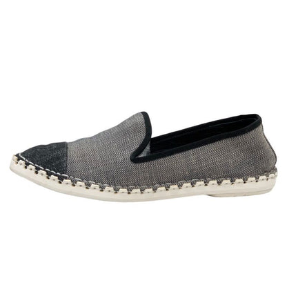 Chanel Flat Shoes Denim Gray Black Here Mark