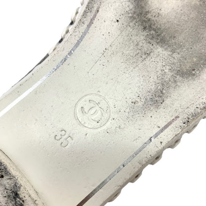 Chanel Flat Shoes Denim Gray Black Here Mark