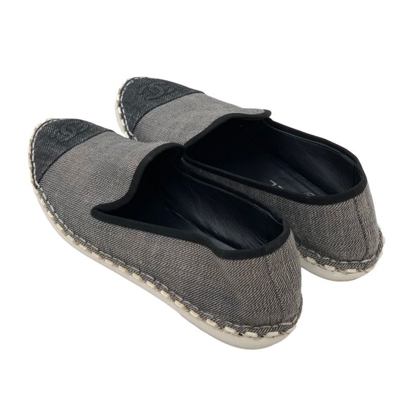 Chanel Flat Shoes Denim Gray Black Here Mark