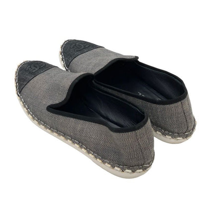 Chanel Flat Shoes Denim Gray Black Here Mark