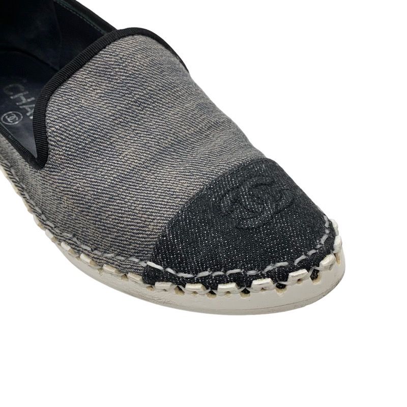 Chanel Flat Shoes Denim Gray Black Here Mark