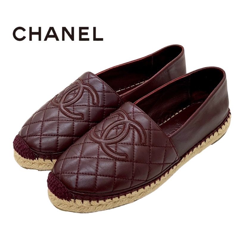 Chanel Flat Shoes Heremark Espadrilles Matelasse Leather Bordeaux