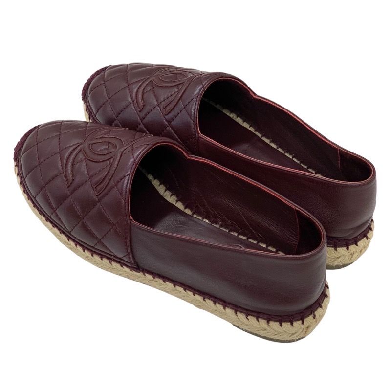 Chanel Flat Shoes Heremark Espadrilles Matelasse Leather Bordeaux