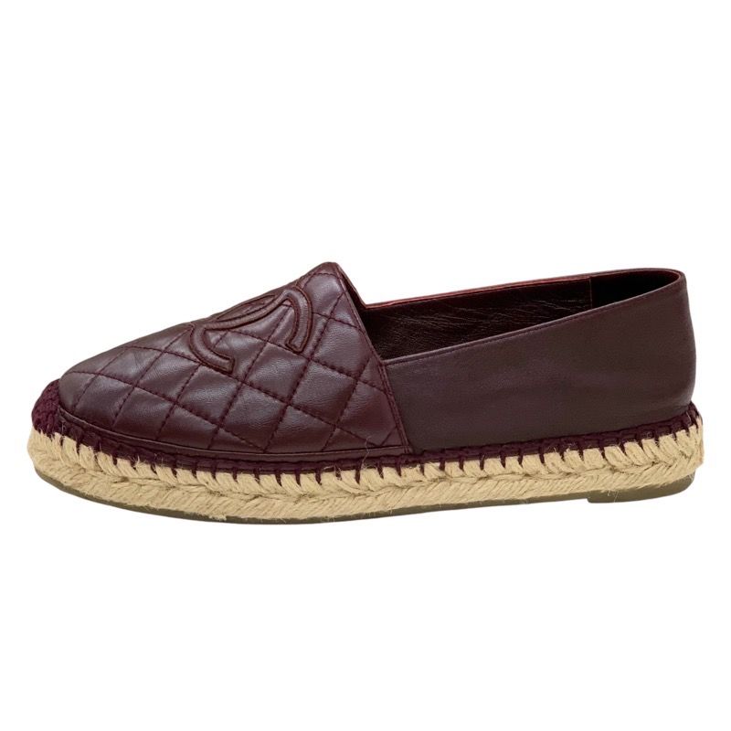 Chanel Flat Shoes Heremark Espadrilles Matelasse Leather Bordeaux