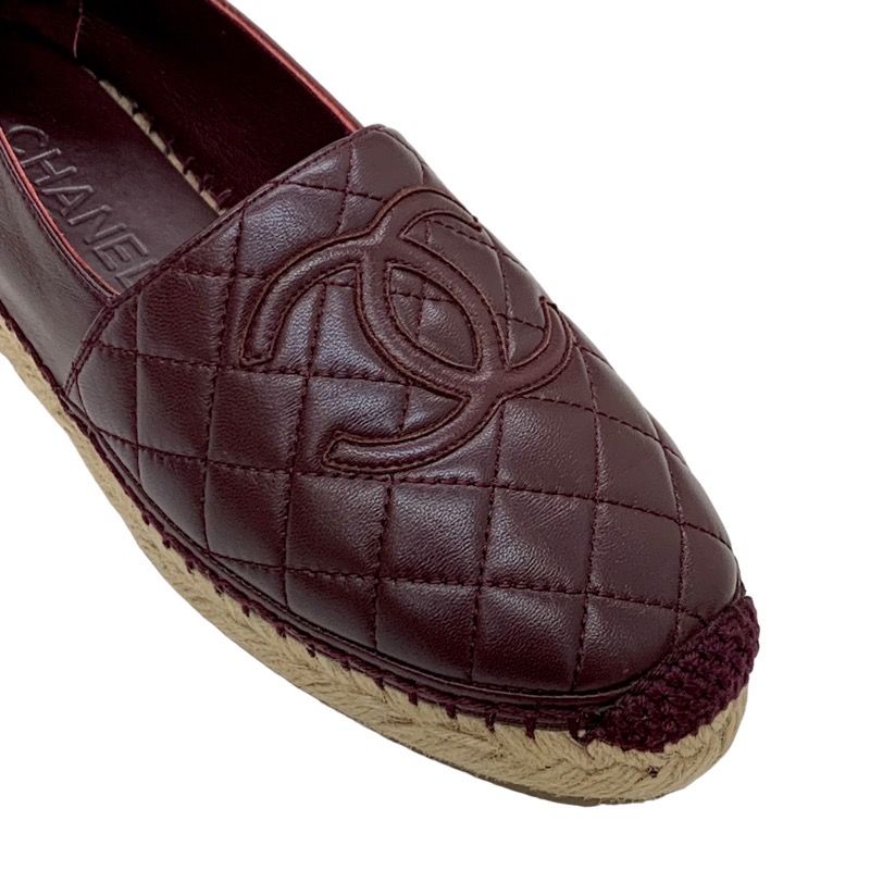 Chanel Flat Shoes Heremark Espadrilles Matelasse Leather Bordeaux