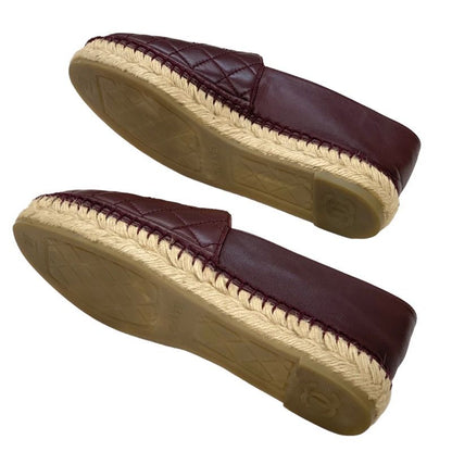 Chanel Flat Shoes Heremark Espadrilles Matelasse Leather Bordeaux