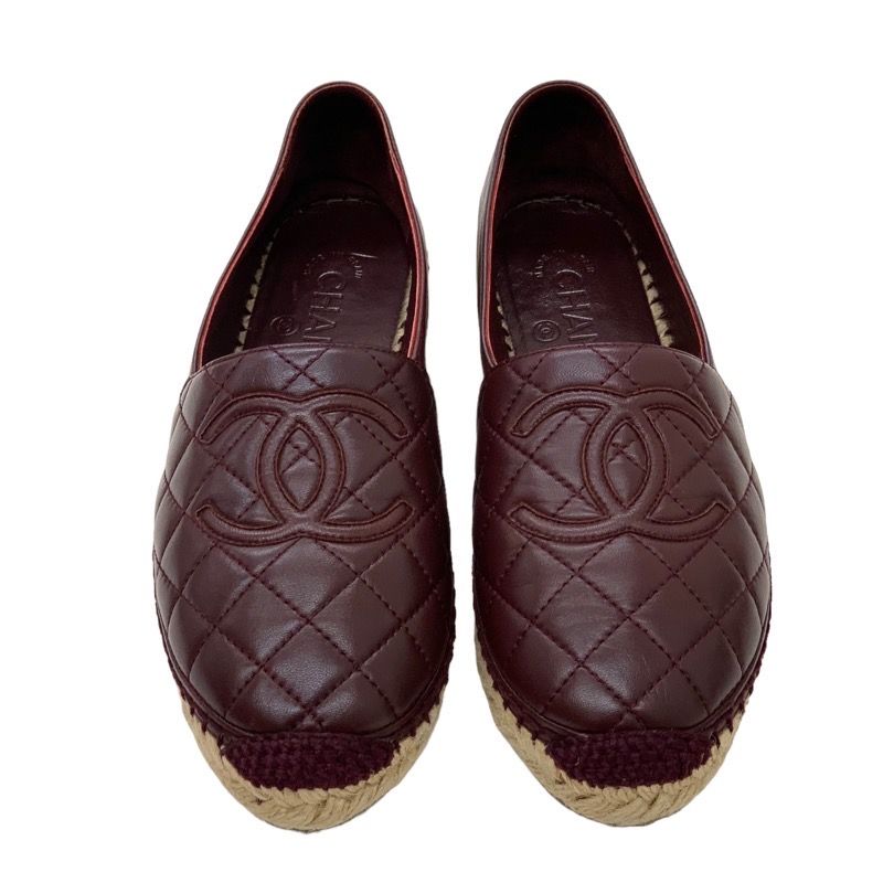 Chanel Flat Shoes Heremark Espadrilles Matelasse Leather Bordeaux