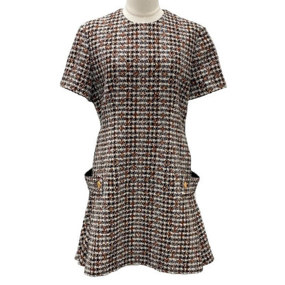 Louis Vuitton Dress Brown Multicolor Skater Dress Tweed Monogram