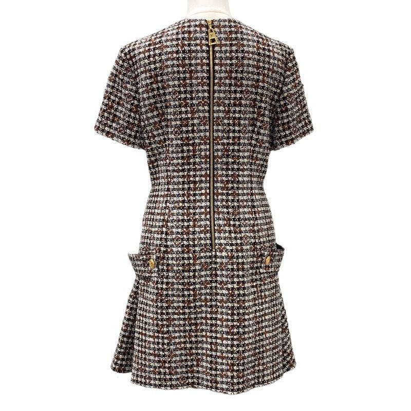 Louis Vuitton Dress Brown Multicolor Skater Dress Tweed Monogram
