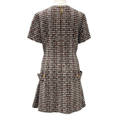 Louis Vuitton Dress Brown Multicolor Skater Dress Tweed Monogram