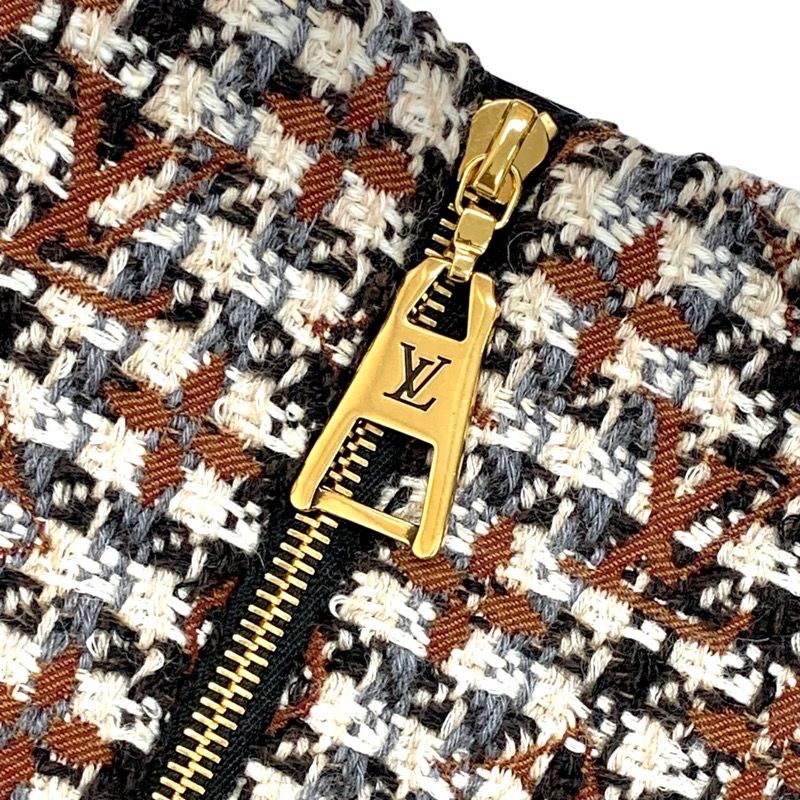Louis Vuitton Dress Brown Multicolor Skater Dress Tweed Monogram