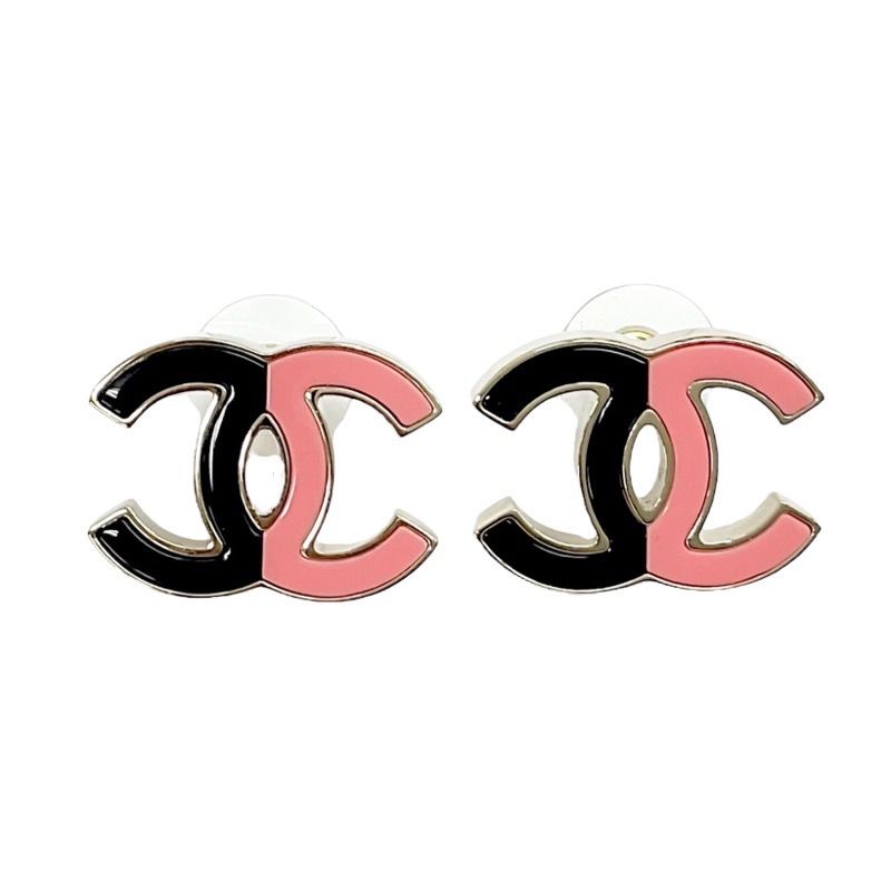 Chanel Earrings Earring Gold Black Pink Coco Mark Bicolor