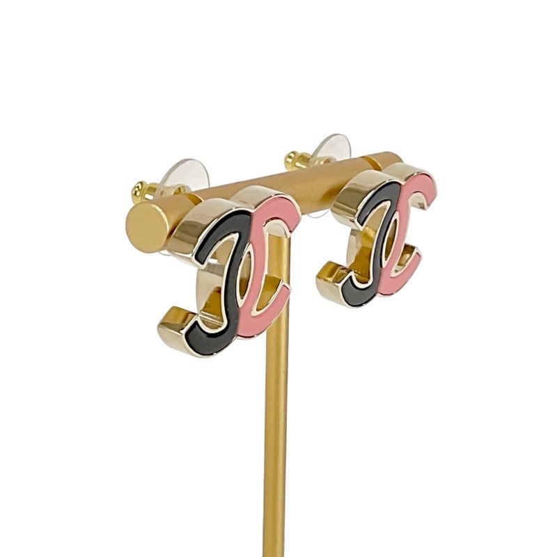 Chanel Earrings Earring Gold Black Pink Coco Mark Bicolor